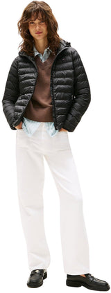 Tommy Hilfiger Cazadora de plumas Mujer Padded Global Stripe Jacket con capucha, Negro (Black), XXL