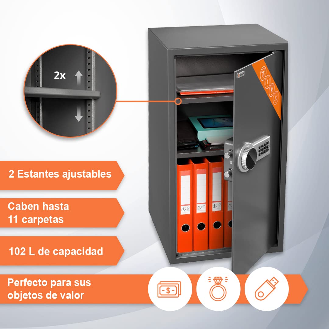 Brihard Business XXL Caja fuerte negocio electrónica LCD 73x40x36 cm - Extra grande caja de seguridad electrónica para oficina - 2 x Estante ajustable