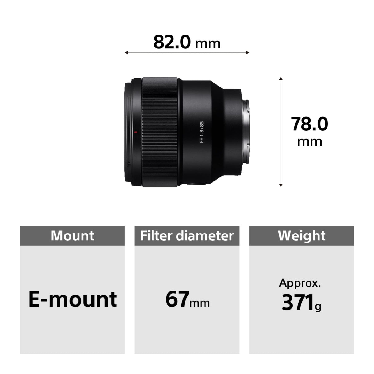 Sony SEL-85F18 Lente vertical Focal fija 85 mm F1.8 Full Frame adecuado para las series A7, ZV-E10, A6000 y Nex, montura E) Negro