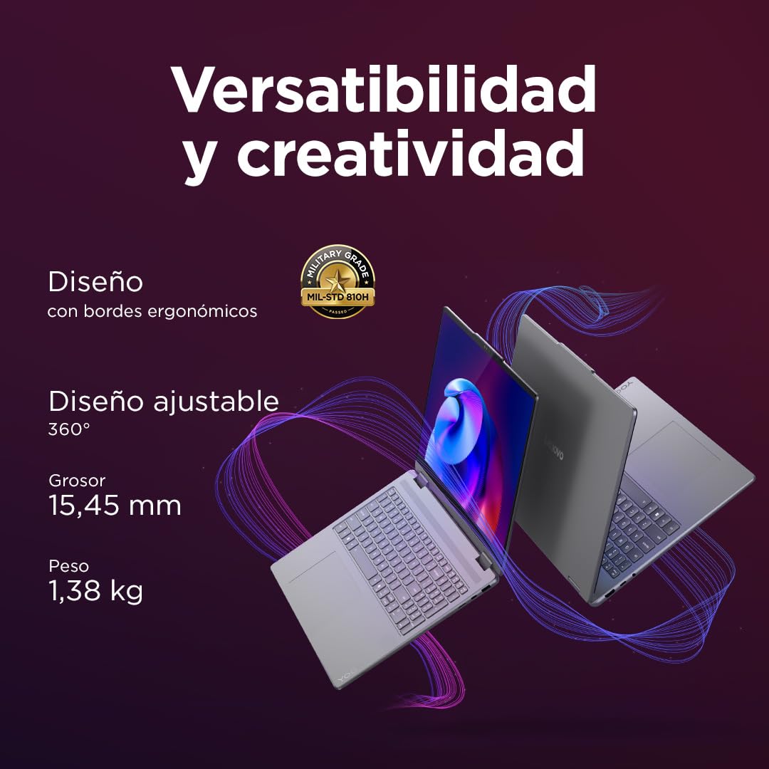 Lenovo Yoga 7 2-in-1 Gen 10 – Ordenador Portátil IA Convertible Táctil 14" OLED (Intel Core Ultra 5 226V, 16 GB RAM, 512 TB SSD, Wi-Fi 7, Win 11 Home, Copilot+ PC) Teclado QWERTY Español - Gris