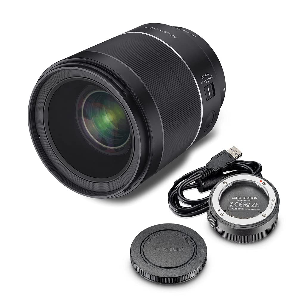 Samyang AF 35 mm F1,4 II FE para Sony E + Samyang Lens Station – Enfoque automático de Formato Completo y Objetivo Gran Angular APS-C de Distancia Focal Fija sin Espejo Sony E Mount Cámaras + Base de