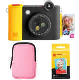 KODAK Smile+ - Paquete de iniciación de cámara instantánea Digital e Impresora fotográfica 2 en 1, Funda Suave + Papel Zink, 10 MP, Lente giratoria, Color Negro