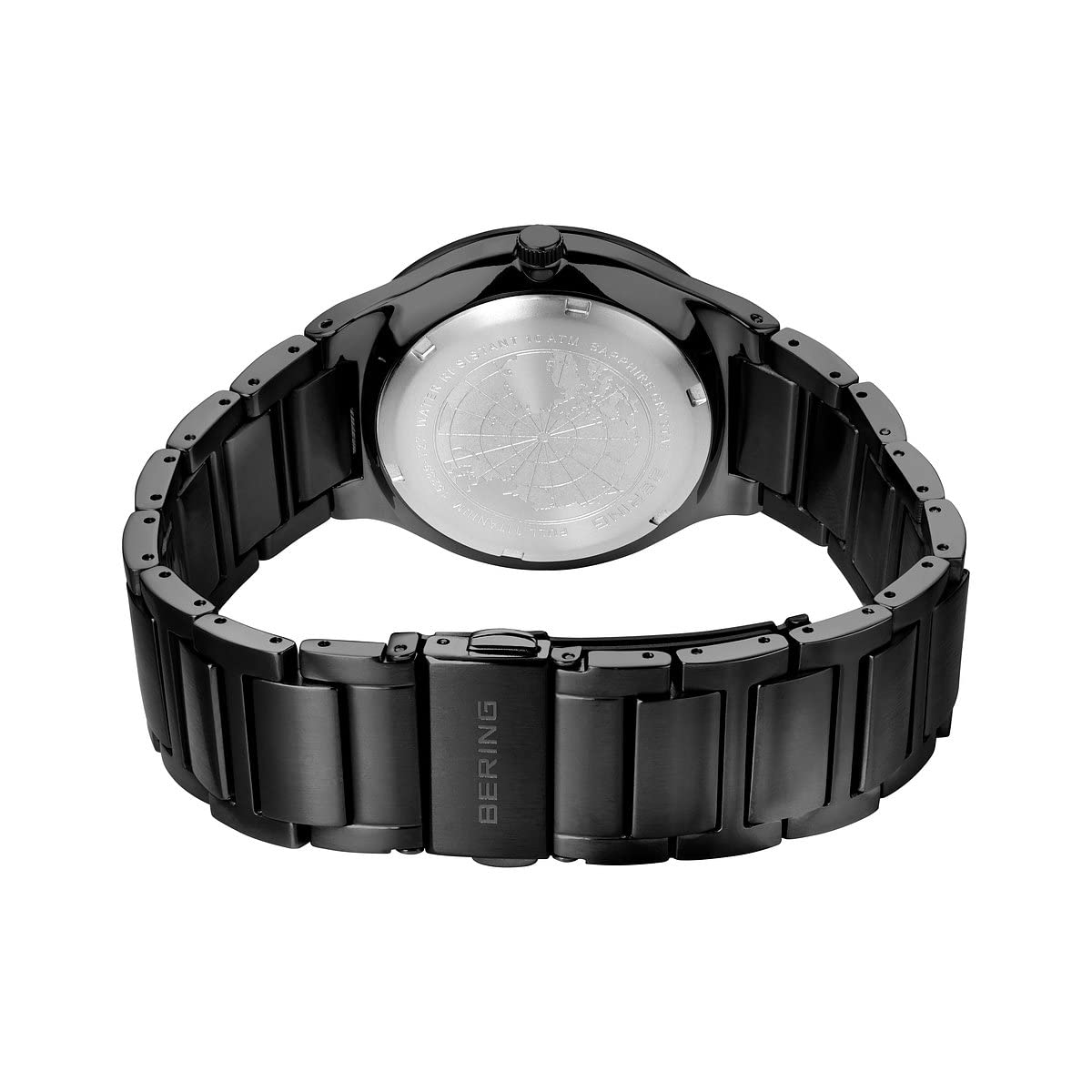 BERING 15239-727 Reloj solar para hombre con caja de titanio de 39 mm con acabado en negro y esfera azul, brazalete de titanio con detalles de titanio, resistencia al agua de 10 ATM