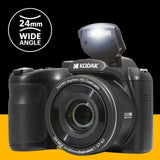 KODAK Pixpro Astro Zoom AZ255 + Tarjeta de Memoria SD de 32 GB – Cámara de Puente Digital de 16 MP, Zoom 25X, Video HD 1080p, Gran Angular de 24 mm, Pantalla LCD 3, Pila AA – Negro