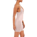 Spanx shape Suit Your Fancy Plunge Low-Back Mid-Thigh Bodysuit - Comfortable One Piece - Medium Compression - Seamless,CHAMPAGNE BEIGE,L