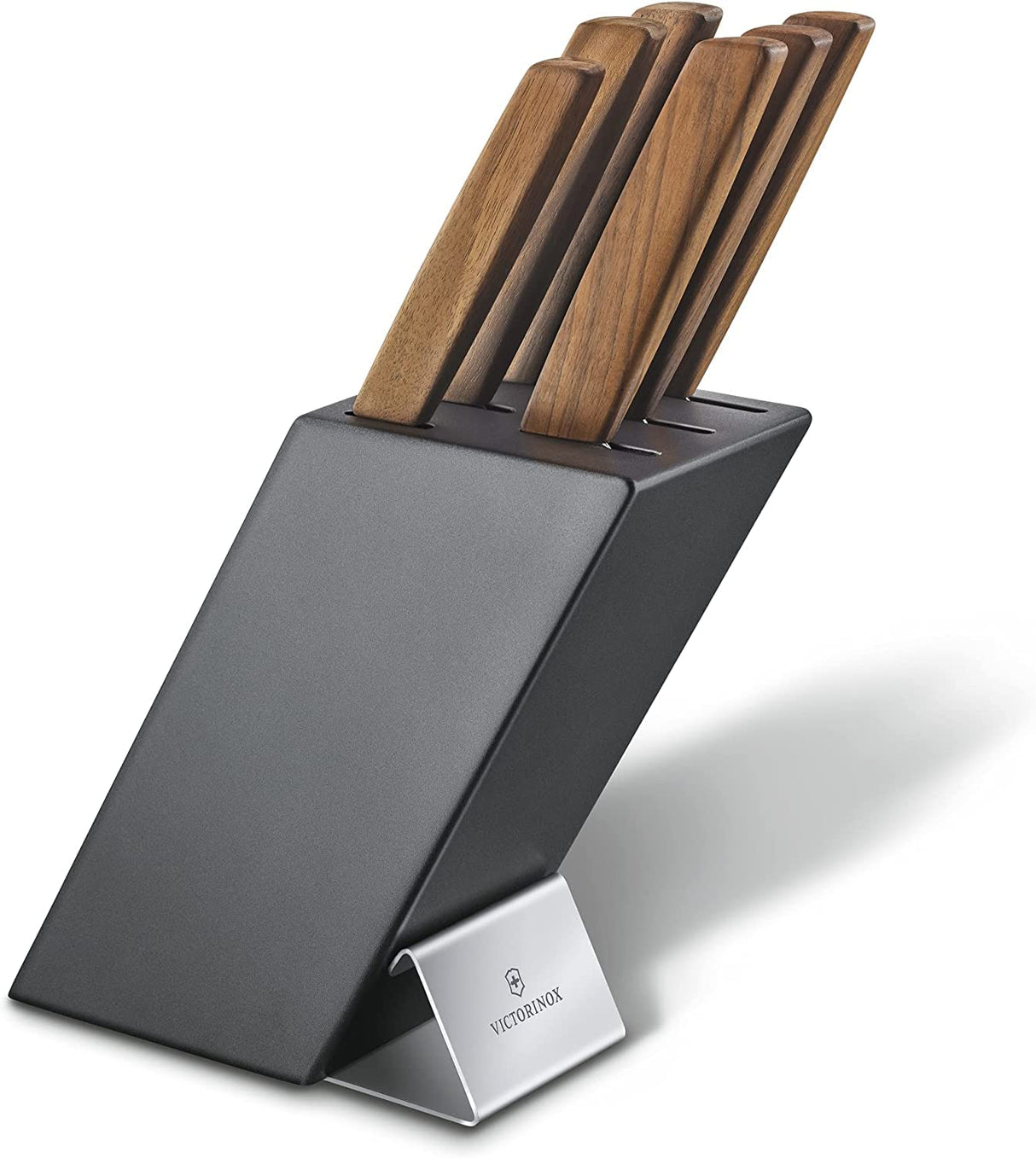 Victorinox Swiss Modern Bloque de cuchillos profesionales con contenido, 6 piezas, incl. 6 cuchillos de chef con mango de madera, negro