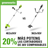 Greenworks Recortadora de hilo con batería GD24X2TX, Li-Ion 24V ancho de corte 40cm 5600 rpm diám. hilo 2mm empuñadura auxiliar ajustable varilla de 2 piezas con 2 baterías 4Ah y cargador doble