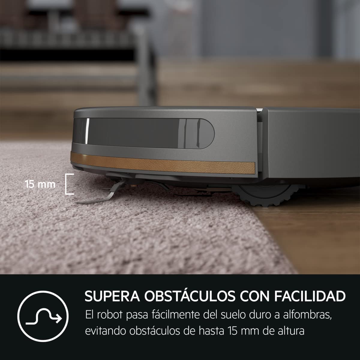 AEG AR61UW1DG - Robot Aspirador, Giroscopio + Cámara, Función Mopa, 14,4V, Autonomía 120 min, Deposito Agua 0,25L, Potencia 2600 Pa, App iOS/Android, Cepillo Motorizado, Base de Carga, Color Gris