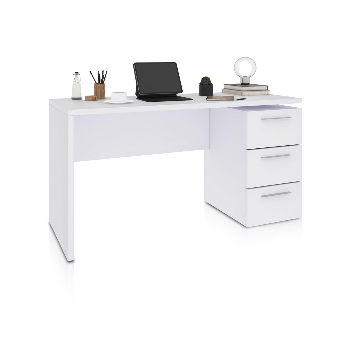 duehome | Mesa de Despacho 3 Cajones, Escritorio, Modelo Sasha, Acabado en Color Blanco Artik, Medidas: 138 (Ancho) x 60 cm (Fondo) x 74 (Alto)