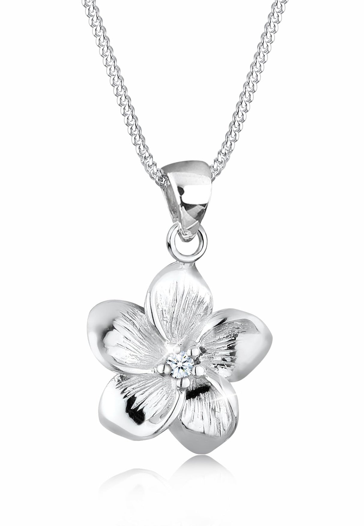 Elli Premium señorías-collar con colgante frangipani flor circonios 925 plata diamante (0.03 ct) Blanco corte brillante 45 cm - 0108771115_45
