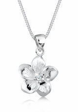 Elli Premium señorías-collar con colgante frangipani flor circonios 925 plata diamante (0.03 ct) Blanco corte brillante 45 cm - 0108771115_45