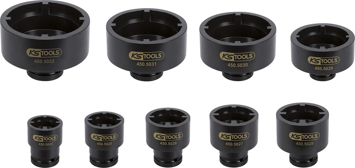 KS Tools 450.5020 Juego de vasos para tuercas ranuradas, pivote interior 9 pzs