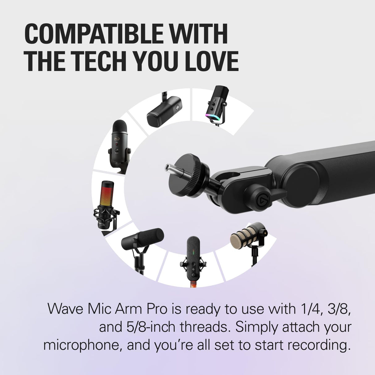 Elgato Wave Mic Arm Pro - Brazo de Perfil Bajo Giratorio 360° con suspensión de Gas para Micrófono, Compatible con micros Elgato/Shure SM7B/HyperX/Rode/Blue Yeti y más, Para Broadcasting/Podcasting