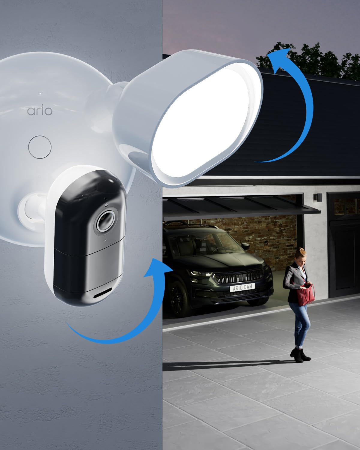 Arlo Floodlight 2K, Cámara Wi-Fi para Exteriores, Calidad 2K HDR, Gran Angular de 160°, visión Nocturna en Color, Sirena de Alarma, comunicación bidireccional, Prueba de Arlo Secure, 1 cámara