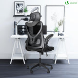 VOUNOT® Silla Oficina Ergonómica, Silla de Escritorio para Ordenador, Ajustable y Reclinable con Reposacabezas, Soporte Lumbar y Reposabrazos Abatibles, Malla Transpirable Ruedas Giratorias 360° Negro