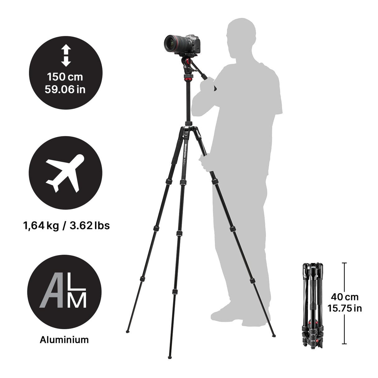 Manfrotto Befree Live Twist - Trípode de Viaje en Aluminio con Cierre de Rosca para Cámara Reflex, CSC, Cámaras Compactas - Para Contenido Creativo, Videos, Vlogging