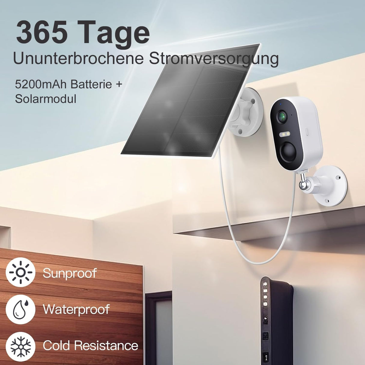 ARENTI Cámara inalámbrica de Seguridad al Aire Libre con Panel Solar, cámara con batería, IP65 Impermeable, Audio de 2 vías, Compatible con Alexa, Google,White
