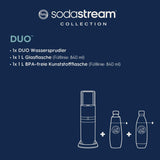 SodaStream Aireador de agua DUO sin cilindro de CO2, 1 botella de cristal de 1 l y 1 botella de plástico apta para lavavajillas de 1 l, altura: 44 cm, color: titanio, 19,1 x 36,6 x 44,5