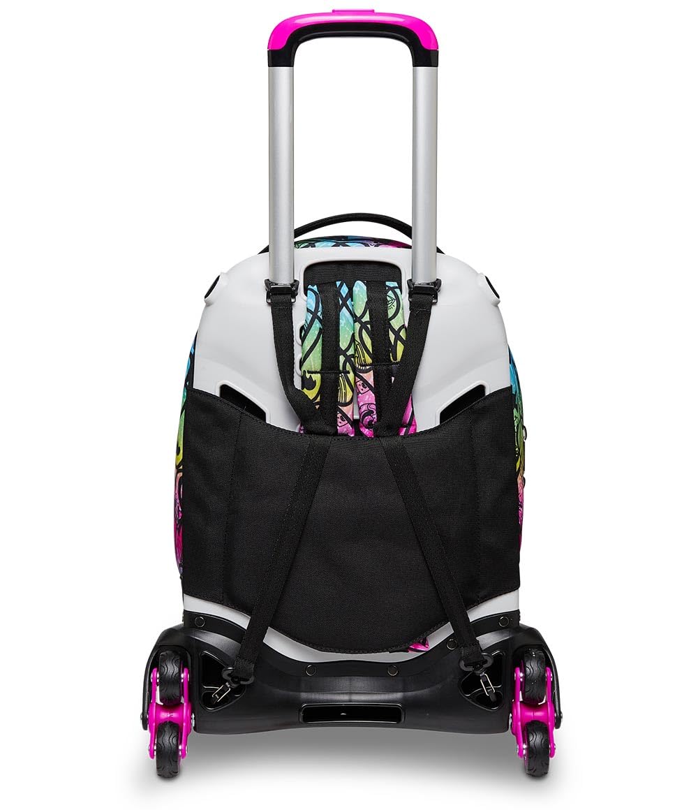 Seven Mochila con 3 Ruedas Trolley JACK-3WD - Colour Expression, Multicolor con Corazones - Mochila 3 en 1, Mochila Escolar con Carro, Crossover System - Bolso Escolar Niñas y Adolescentes