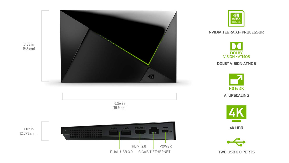NVIDIA SHIELD Android TV Pro Media Player; Películas 4K HDR, deportes en vivo, Dolby Vision-Atmos, Escalado por IA, Gaming en la nube GeForce NOW, Asistente Google, Compatible con Alexa