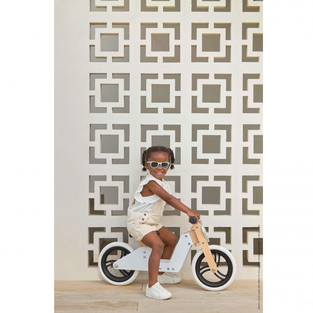 Janod - Bici sin Pedales Triciclo Evolutivo de Madera 2 en 1 - Asiento Regulable y Manillar Ergonómico - Vintage - Equilibrio y Autonomía - Gris - A Partir de 18 Meses, J03280