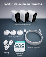 Arlo Essential 2 XL Camara Vigilancia WiFi Exterior 2K, Camara Vigilancia WiFi Interior, Batería De 24 Meses*, Sensor de Movimiento, Alarmas Para Casa, Prueba Arlo Secure Incluida, 3 Cámaras, Blancas