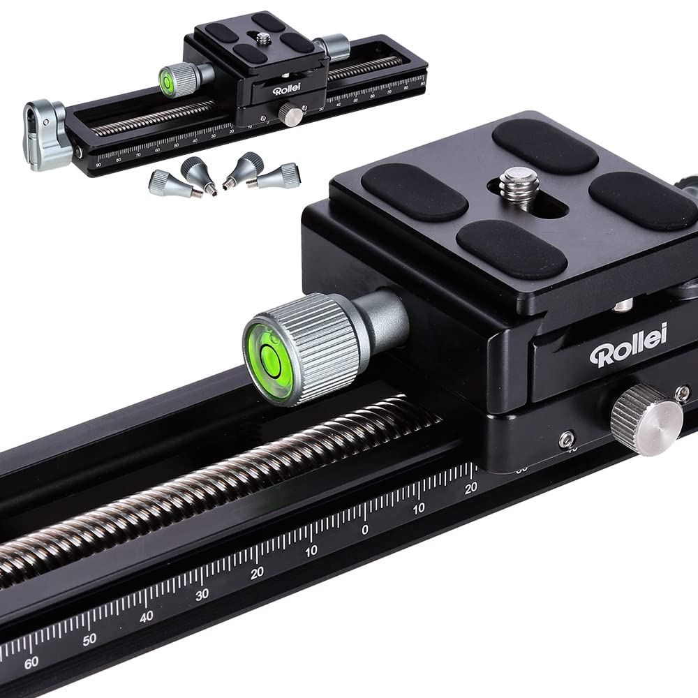 Rollei Trineo Macro Estable para cámara réflex Digital y Sistema de Fotos, el Trineo apilar Macro, Color Negro