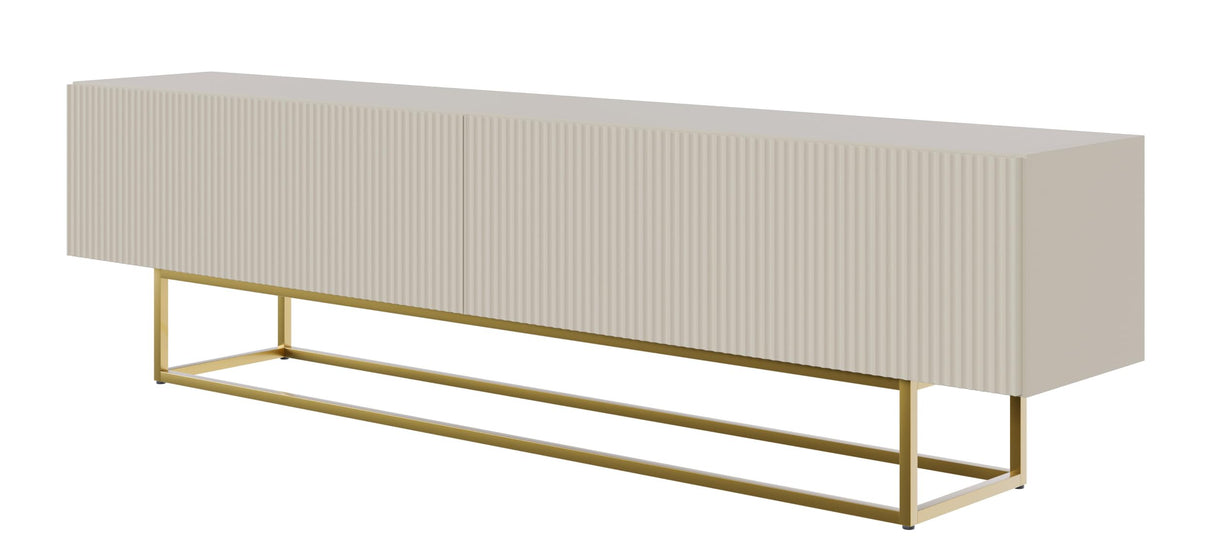 Selsey Mueble De TV Mesa De TV 175 cm con Patas Doradas con Fachada Fresada Gris Beige Veldio