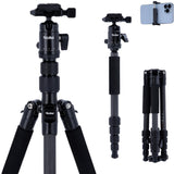 Rollei Tripode Camara Portátil Negro, 145cm Compact Traveler No.1 Carbon Trípode de Viaje Ligero con Soporte para Teléfono y Rótula de Bola 8kg Carga para Movil y Camara, Trípode-Cámara-Viaje-Tripod