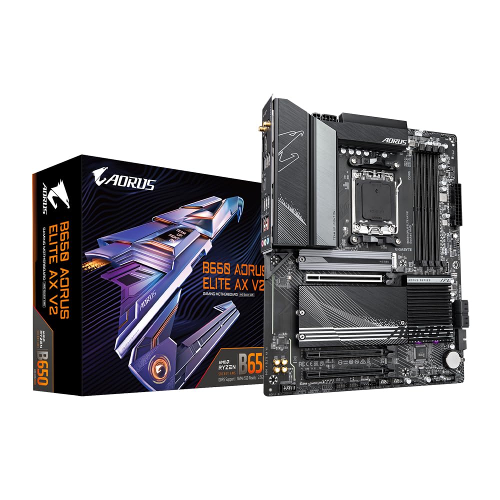 GIGABYTE B650 AORUS Elite AX V2 Placa Base - AMD Ryzen Serie 9000, VRM de 12+2+2 Fases, hasta 8000 MHz DDR5 (OC), 1xPCIe 5.0 + 2xPCIe 4.0 M.2, LAN 2,5 GbE, WiFi 6E, USB 3.2 Gen 2