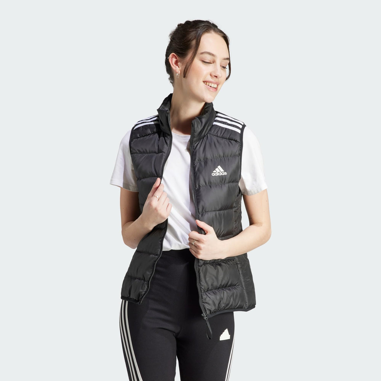 adidas Mujer Essentials 3-Stripes Light Down Vest, Black, L