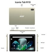 acer Iconia Tab M10 (M10-11-88T6) - Tablet de 10 Pulgadas FHD IPS - MediaTek MT8183, 4 GB LPDDR4 RAM, 128 GB de Memoria, WiFi, Bluetooth 5.2, Lector de Tarjetas, Android 12, Gris champán