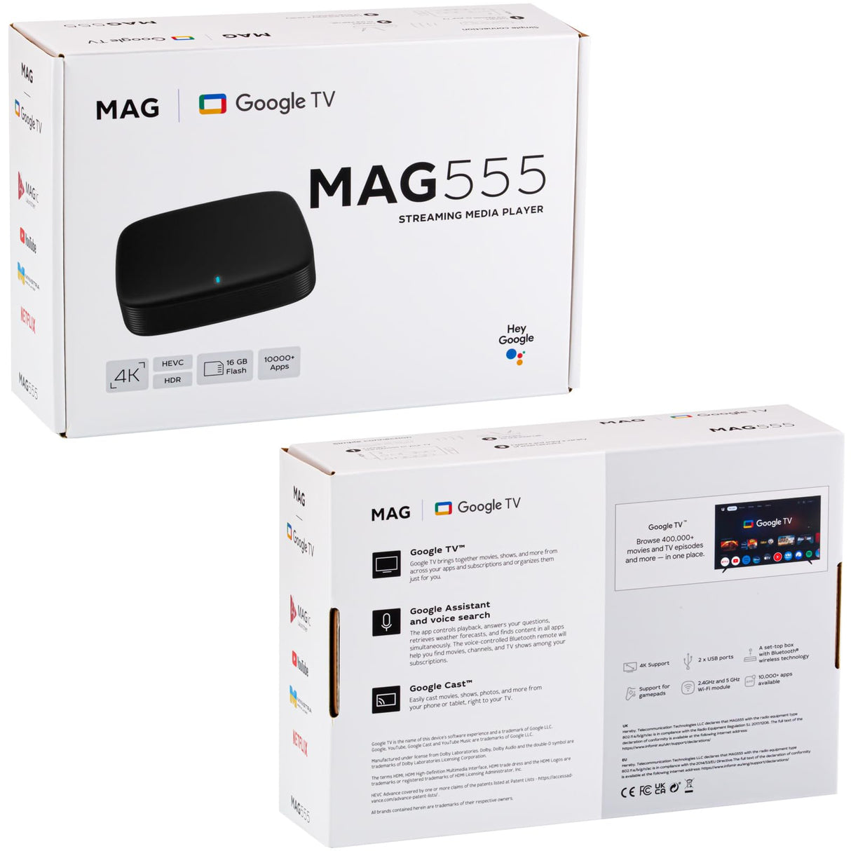 mag 555 Original Infomir & hb-digital Reproductor Multimedia 4K HDR Receptor HDR con Google Assistant, Netflix, Prime Video, Disney+, Youtube, Dolby Atmos.