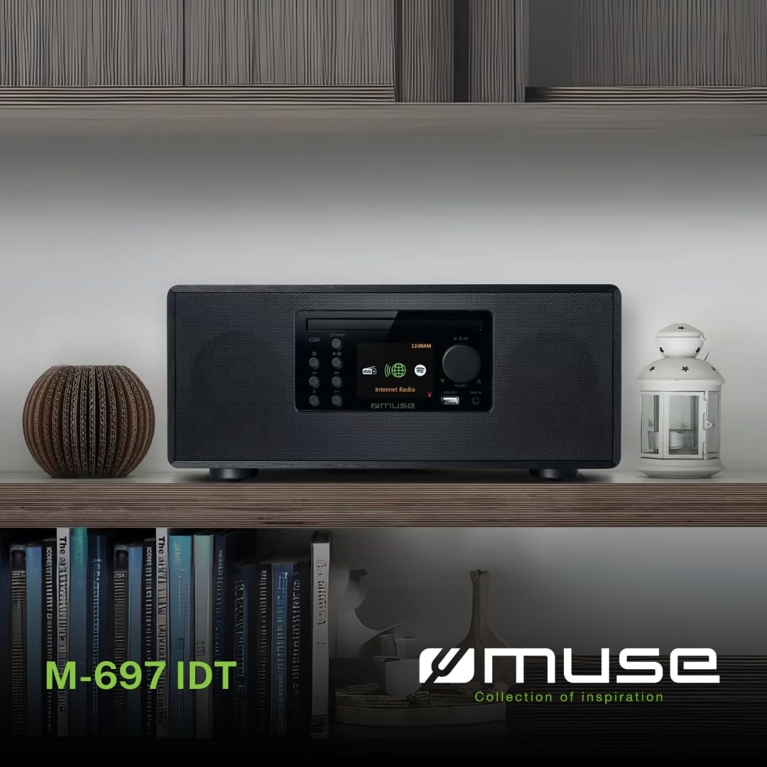 M-697 IDT Smart Micro System - Sistema Compacto de 60 W con Dab+, Radio por Internet, CD, Spotify y Bluetooth en diseño de Madera Noble
