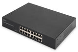 DIGITUS DN-80112-2 - Conmutador de Red Gigabit - 16 Puertos - no gestionado - sin Ventilador - Compatible con VLAN y CCTV - 16x RJ45-10/100/1000 Mbit/s - Soportes de Montaje de 19 Pulgadas - Negro
