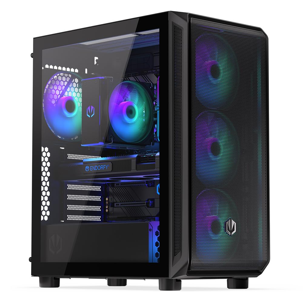 ENDORFY Arx 500 ARGB, Caja PC ATX, 4x140-mm-ARGB-Lüfter im Lieferumfang enthalten, Seitenwand aus gehärtetem Glas, hohe Kompatibilität mit Verschiedenen PC-Komponenten, EY2A011