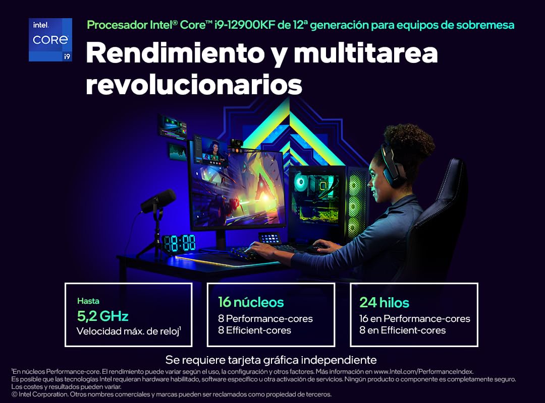 Intel® Core™ i9-12900KF, procesador para Equipos de sobremesa, 16 núcleos (8 P+8 E), hasta 5,2 GHz, Desbloqueado, LGA1700, chipset Serie 600, 125 W