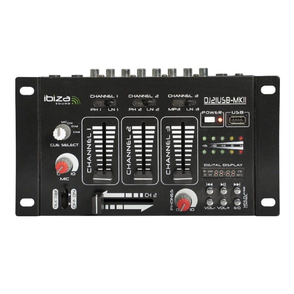 Ibiza - DJ21USB-MKII - Mezclador de 4 vías/7 canales con varias entradas - USB - Negro