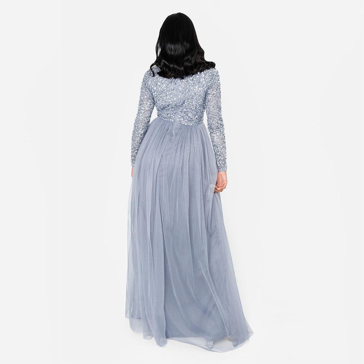 Maya Deluxe Womens Ladies Dress Sleeve for Wedding Guest V Neck High Empire Waist Maxi Long Length Evening Bridesmaid Prom Vestido, Dusty Blue, 24 para Mujer