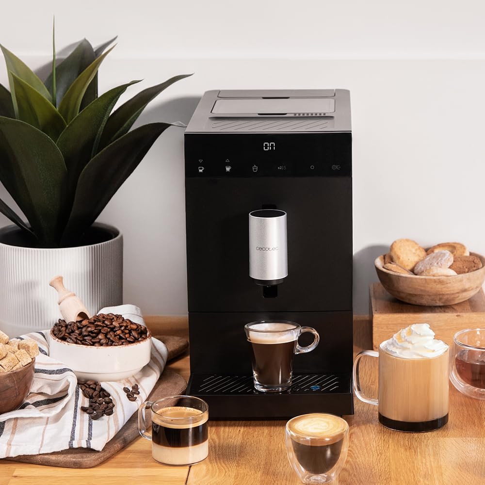 Cecotec Cafetera Superautomática Compacta Cremmaet Compact, 19 Bares, Sistema Thermoblock, Grano recién molido con Plug&Play, Depósito 150gr café con molinillo, 1,1 L agua