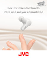 JVC Auriculares Inalámbricos Gumy con Bluetooth 5.3 - True Wireless, Recubrimiento Elástico, 24 Horas de Batería, 3 Modos de Sonido, Resistencia a Salpicaduras iPX4, HA-Z77T-W (Blanco)