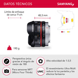 Samyang 7,5/F 3,5 UMC Fish-Eye MFT - Objetivo fotográfico para Micro Cuatro Tercios, Negro