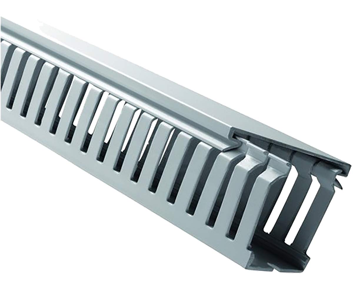 RS PRO Canal de cableado Gris, 25 mm x 25 mm, Longitud de 2 m, plástico, Pared Lateral Abierta, Paquete de 24 Unidades