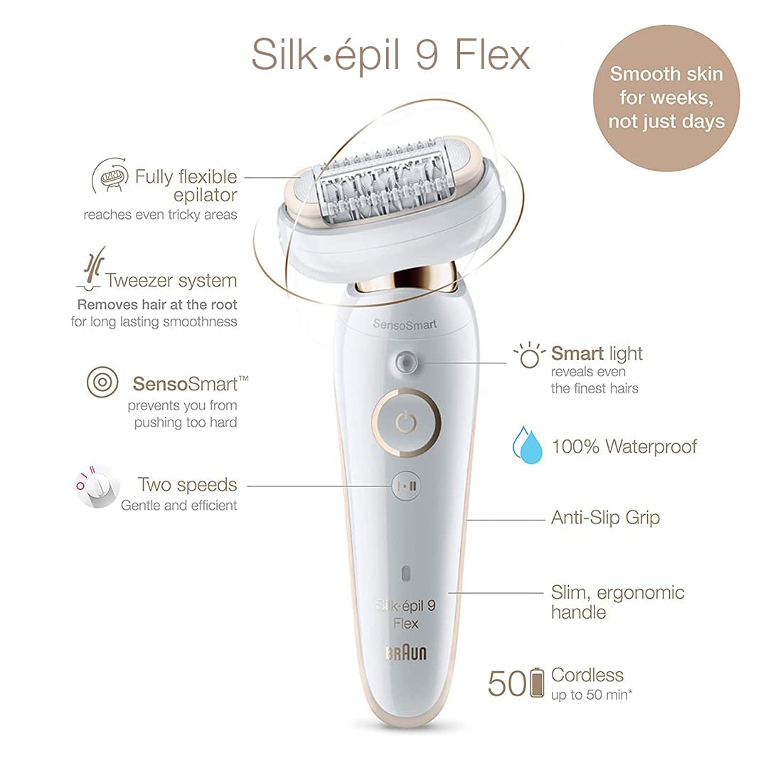 Braun Silk Epil 9 Flex 9010 - Depiladora eléctrica 3D, color blanco