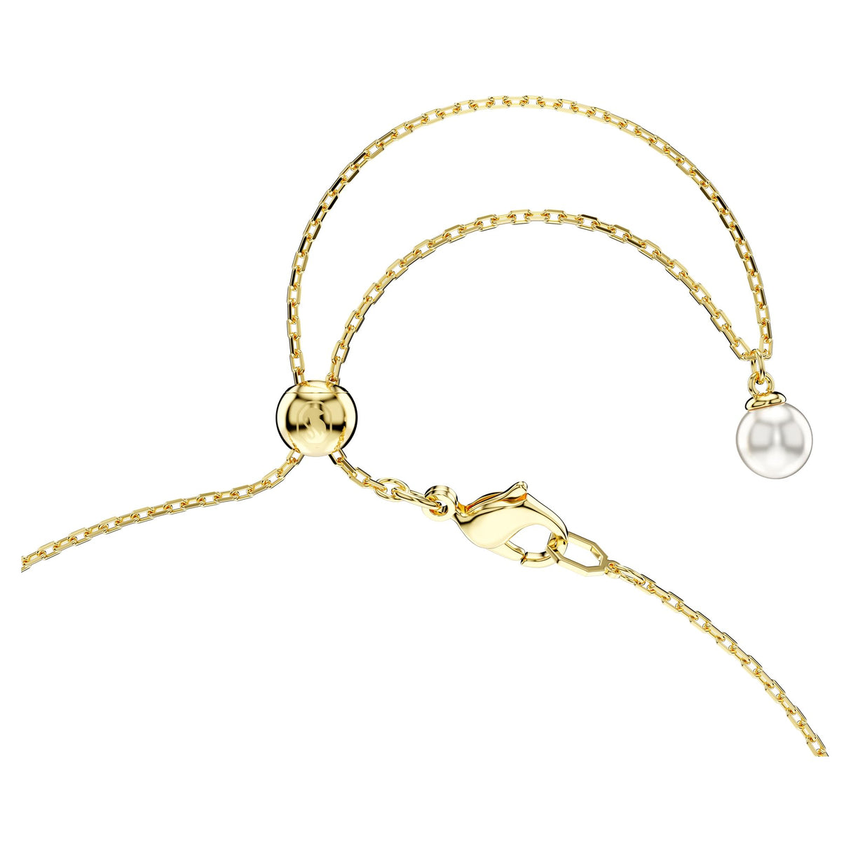 Swarovski Colgante en Y Idyllia, Crystal Pearl, Caracola, Blanco, Baño tono oro
