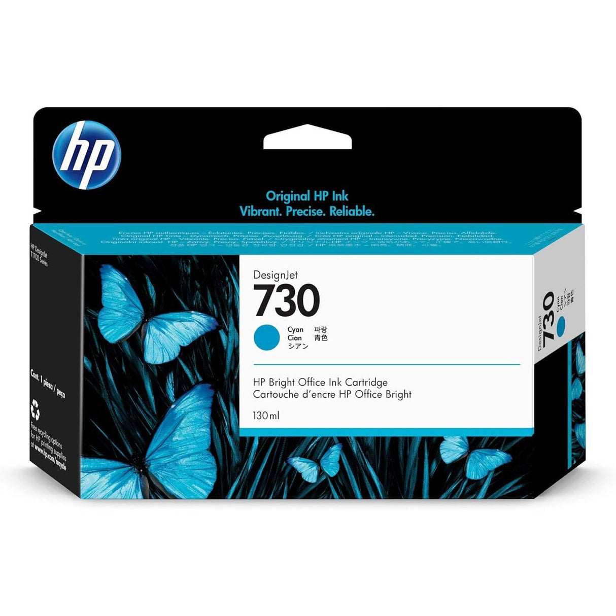 HP 730 P2V62A Cian, Cartucho de Tinta HP Original DesignJet, de 130 ml, para Impresoras HP DesignJet T1700