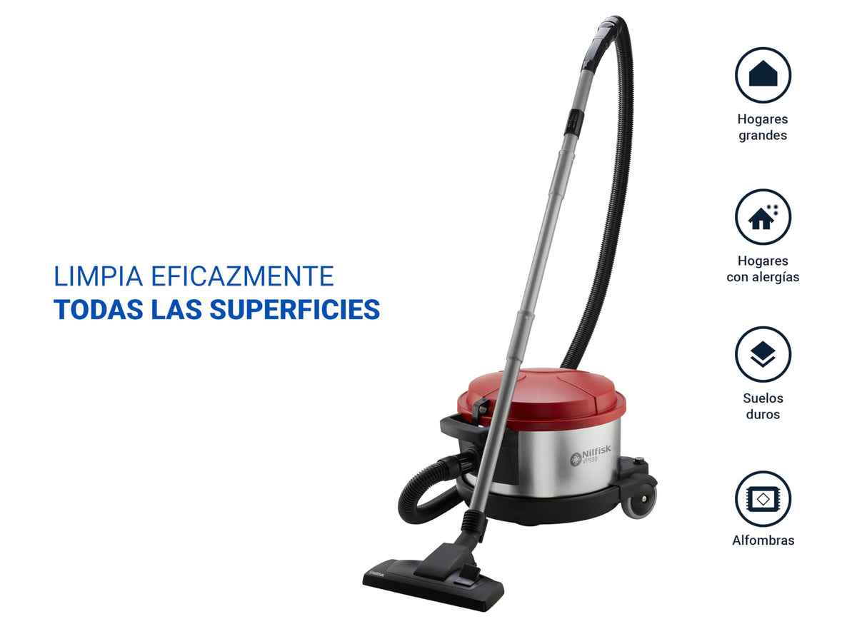 Nilfisk Aspiradora VP930 para Suelos y Alfombras - Aspirador de Trineo Silencioso, Potente y Anti-Alérgenos con Filtro HEPA