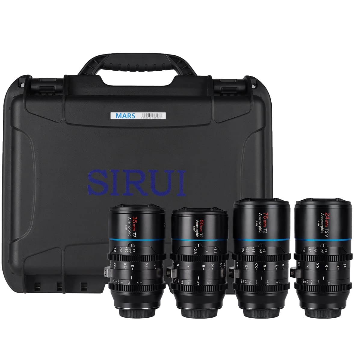 SIRUI Mars Juego de Cine Cinema Objetivo Lens Lenses Lente Anamorphic 1.33x T2 a T2.9, Kit de Lentes MFT (Lentes Anamorphic M4/3 de 24 mm, 35 mm, 50 mm, 75 mm)