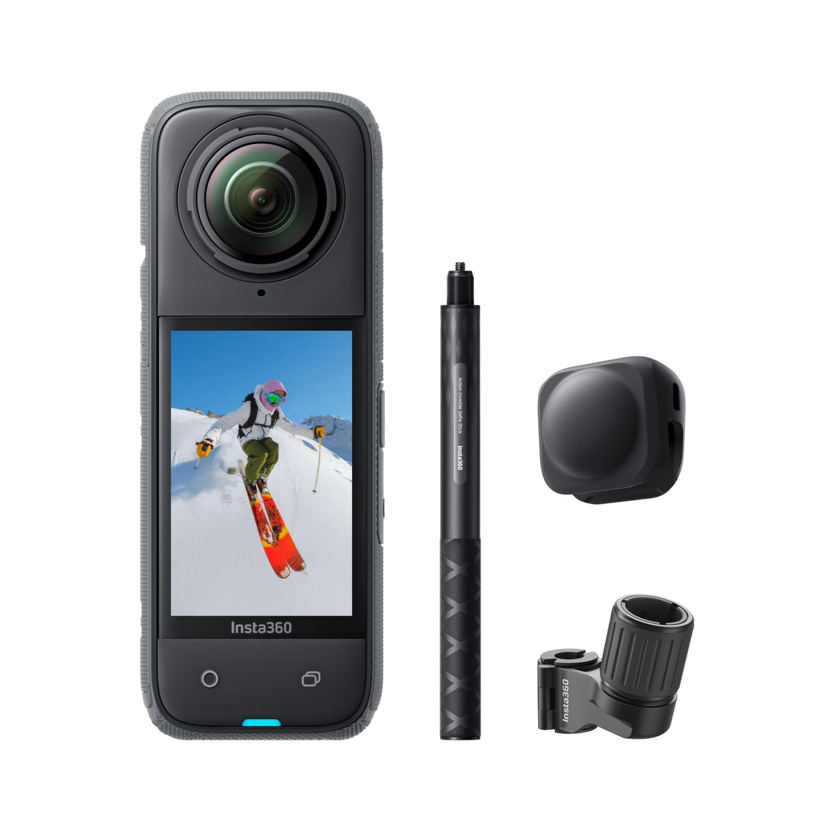 Insta360 X4 Paquete de Esquí - Cámara de acción Impermeable 8K 360, Vídeo 4K Gran Angular, Efecto Selfie Stick Invisible, Protectores de Lente Extraíbles, 135 Min Batería, Edición IA