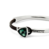 UNO de 50 | Pulsera Fina para Mujer | Cuero y Bañada en Plata de Ley | Cristal Facetado Verde | Talla M | Joya Artesanal | Hecho en España